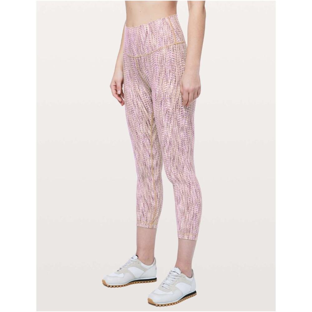 Lululemon Wunder Under Crop High Rise Leggings Arrow Jacquard Pink Womens Size 4